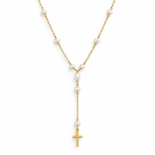 Colier auriu din oțel chirurgical  placat cu aur de 18k cu perle de cultura Glitterati Faith