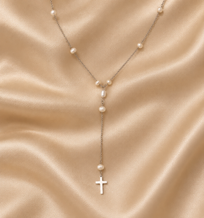 Colier argintiu din oțel chirurgical cu perle de cultura Glitterati Faith