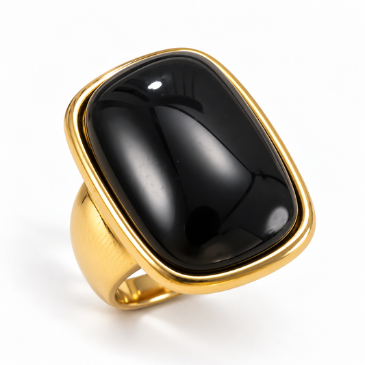 Inel cu onix, placat cu aur de 18K Glitterati The Protector