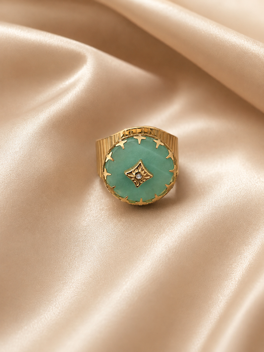 Inel cu amazonit, placat cu aur de 18k Glitterati Majesty