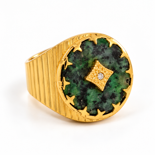 Inel cu jad, placat cu aur de 18k Glitterati Majesty