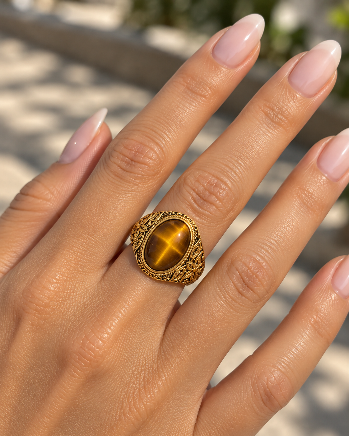 Inel Glitterati placat cu aur de 18K și piatră naturală tiger eye