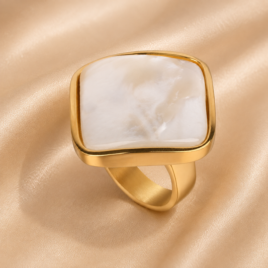 Inel placat cu aur de 18k și piatra naturala mother of pearl Glitterati Allure