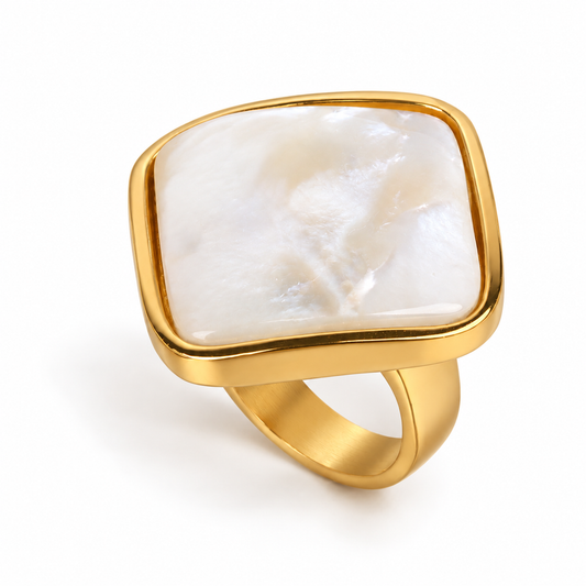 Inel placat cu aur de 18k și piatra naturala mother of pearl Glitterati Allure