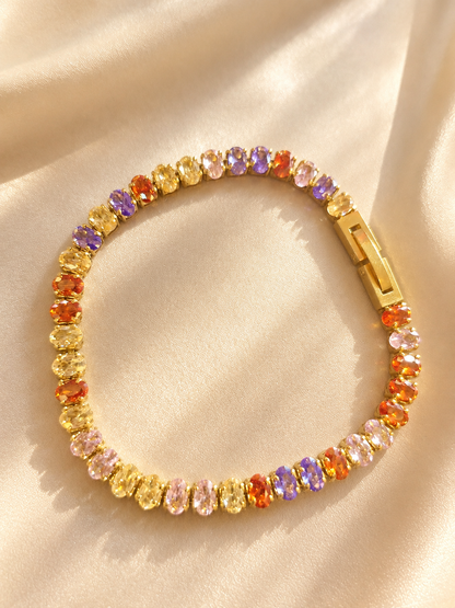 Brățară tennis aurie placata cu aur de 18K Glitterati Murmur - multi colored