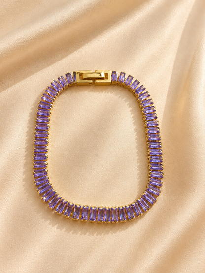 Brățară aurie tennis placata cu aur de 18K Glitterati Murmur cu pietre cubic zirconia mov